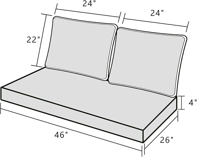 Outdoor Loveseat Cushion Set 46'' x 26'', Outdoor Deep Seat Cushions for Patio Furniture, Water Repellent Outdoor Seat Cushion and Couch Back Cushions for Bench, and Swing (Blue Plaid)
