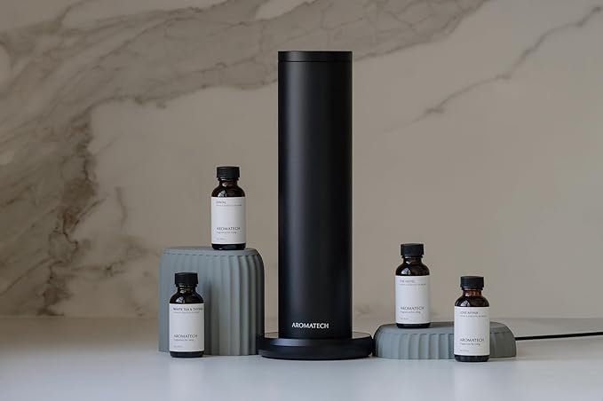 AromaTech New AroMini BT Plus Scent Diffuser w/Bluetooth – Cold-Air Diffusion Scent Machine for Home, Office, Hotel, Spa – Nebulizing Diffusion System for Essential Oil Blends (Gold)