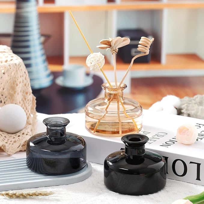 200 ml/6.7 oz Empty Glass Diffuser Bottles Refillable Aromatherapy Jar Container DIY Replacement Reed Diffuser Accessories Essential Oils Crafts Decor(Black)