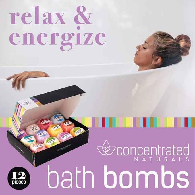Bath Bombs for Women Relaxing Bath Bomb Gift Set All Natural Bathbombs for Woman with Essential Oil Scented Large Bulk 12 Pack Individually Wrapped Fizzy All Natural Bath Bombs