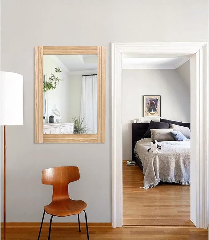 AAZZKANG Rustic Mirrors for Wall with Rectangular Wood Frame Decorative for Farmhouse Bedroom Bathroom Living Room Home Office Large 26"x18"