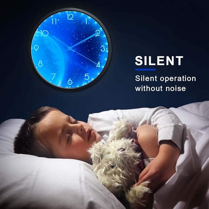 OCEST 12 Inch Night Light Wall Clock for Bedroom, Silent Lighted up Wall Clock Glow in The Dark, Easy to Read, Large Digital Display, Battery Operated for Living Room Kitchen-Blue Earth