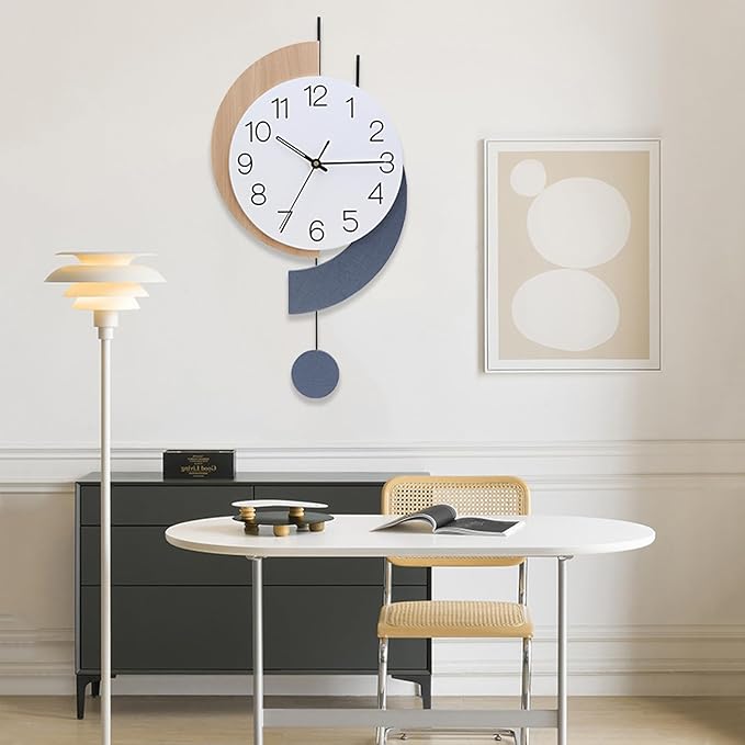 Decorative Silent Quartz Wall Clock with Pendulum, Battery Operated, Large for Living Room, Kitchen, Home, Bathroom, Bedroom - 11.5x22.5 Inch
