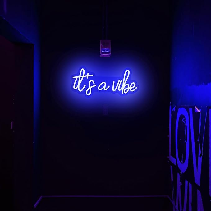 Blue It's a Vibe Neon Sign, Neon Signs for Wall Decor, Neon Dimmable LED Signs for Bedroom, Neon Light Up Signs for Home Beer Bar Cafe Game Room Birthday Wedding Decorations Girls Boys Gifts