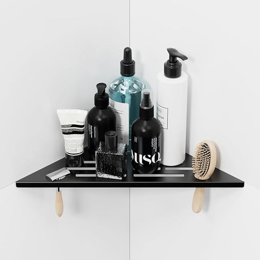 Corner Shower Shelf, SUS304 Shower Shelves, Slot Design Recessed Corner Shelf Bathroom for Tiled Wall, Matte Black No Drilling (1 Pack)