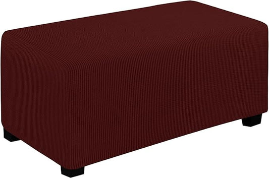 Easy-Going Stretch Ottoman Cover Folding Storage Stool Furniture Protector Soft Rectangle slipcover with Elastic Bottom (Large, Wine)