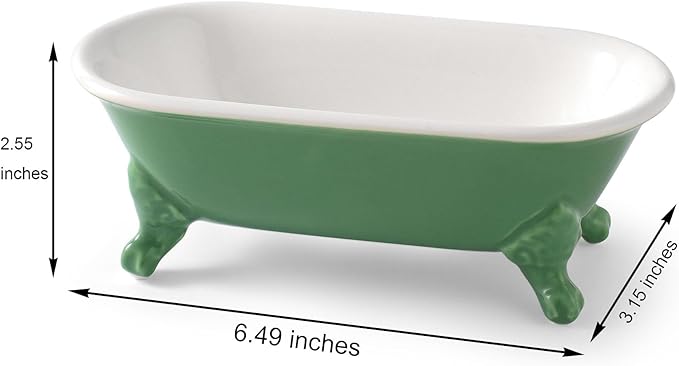 6.5" Ceramic Mini Decorative Clawfoot Bathtub Bar Soap Dish, Kitchen Sponge Holder and Shower Tray for Bathroom, 1 Pack(Mermaid)
