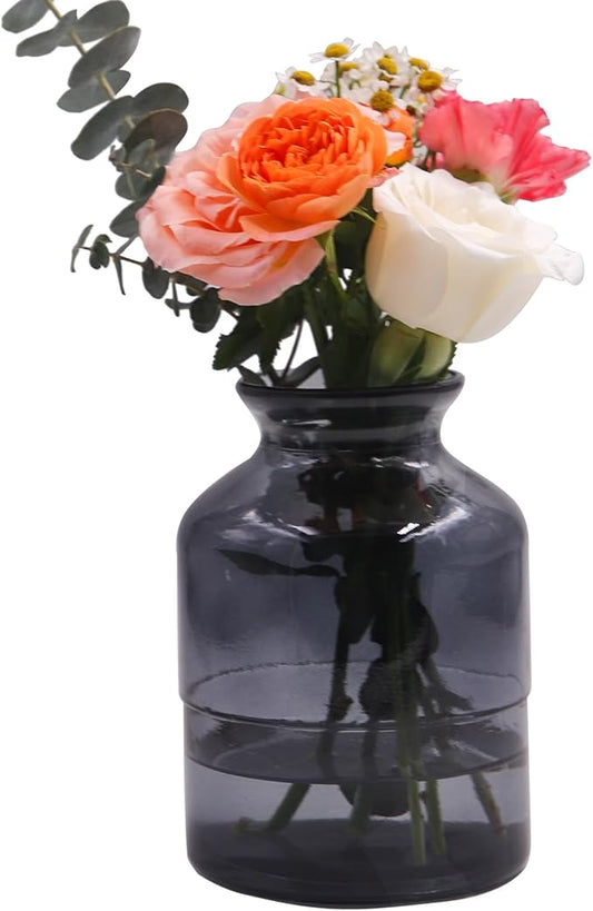 OFFIDIX Glass Vase,6 * 4.1in Large Volume Geometric Faceted Design Flower Vase