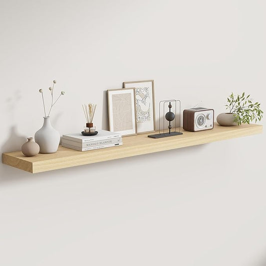 Fun Memories Rustic Real Wood Floating Shelves, 8 Inch Deep Floating Shelf Wall Mounted, 48" W x 8" D Wall Shelves Storage Shelves for Living Room, Bedroom, Bathroom, Natural Finish, Set of 1