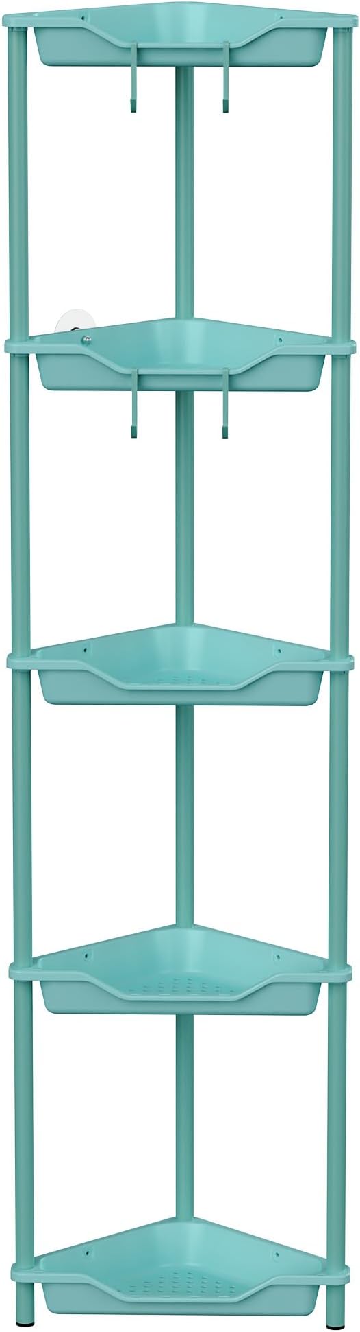 Orimade Rustproof 5 Tier Floor Standing Corner Shower Caddy Organizer, Plastic Metal Splicing Floor Corner Shelf Rack Stands for Bathroom, Blue