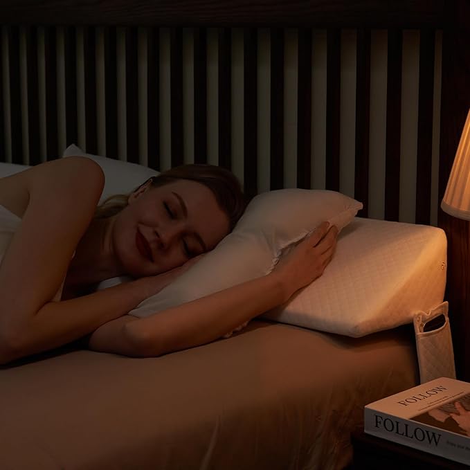 Queen Size Bed Wedge Pillow - for Headboard Gap/Headboard Pillow/Mattress Wedge /Bed Gap Filler (60"x10"x6") - Bloster Triangle Pillow for Sleeping To Fill Gap (0-8") Between Headboard and Mattress