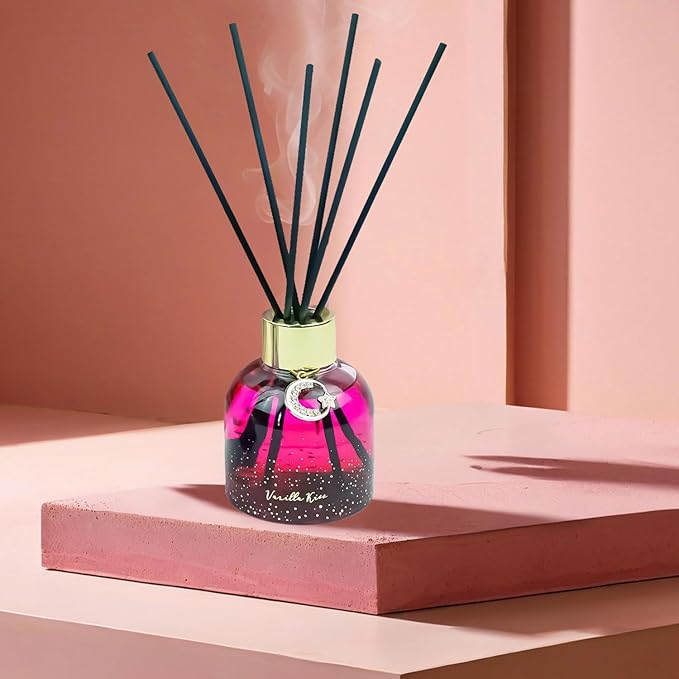 Reed Diffuser Set, Pretty Valley Home Diffuser 80Ml / 2.7 fl OZ Gift Box - Includes Reed Diffuser Sticks, Long Lasting Fragrance Oil and Glass Bottle for Office Living Room Decor (Vanilla kiss)