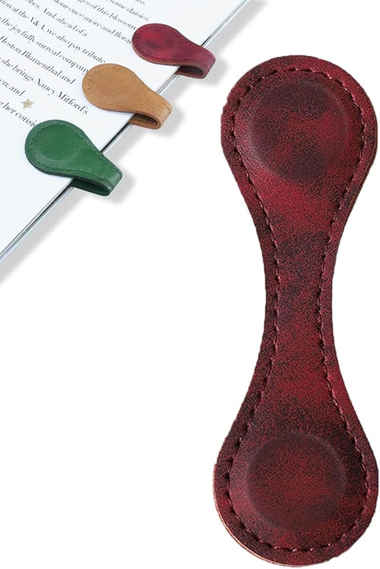 1Pcs Magnetic Leather Bookmark - Vintage Faux Double-Sided Magnetic Bookmark Page Clip for Women & Men, Book Accessories Compact Book Lover Gift for Readers, Travel & Office (Red)