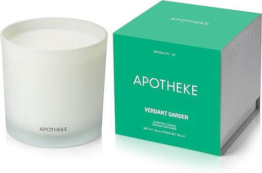 APOTHEKE Verdant Garden Scented Candles for Home - Aromatherapy 3-Wick Jar Candle with Soy Wax Blend - Long-Lasting Scent with Natural Essential & Perfume-Grade Oils