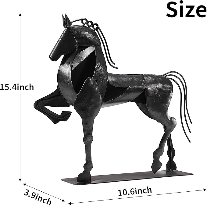 Horse Statue, Unique Metal Art Sculpture for Vintage Home Decor, Modern Decor, Gift for Horse Lovers (Black)