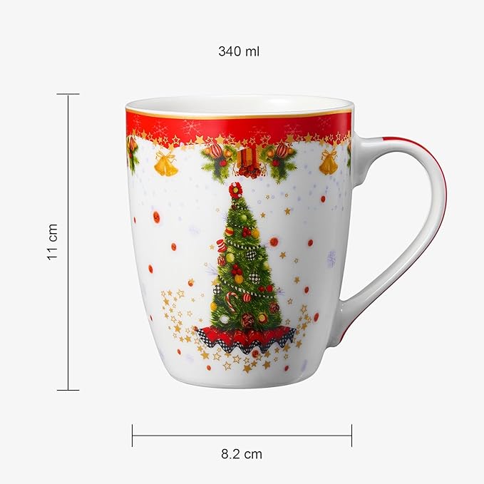Winter Tree & Stars Festive Mug - Ceramic Microwave & Dishwasher Safe - 10.5oz Winter Mugs for Coffee, Hot Chocolate, Eggnog - Cozy Winter - Red & Green Great Gift!