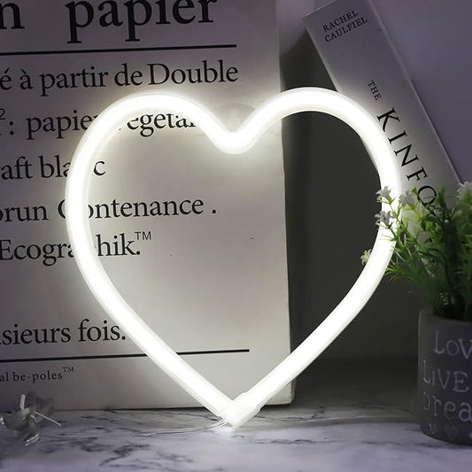 Heart Neon Lights Christmas Decorations, Love Shaped Lamp USB/Battery Operated Night Lights for Gift, Bedroom, Wall, Festival, Party, Valentine’s Day Decor-Heart(White)