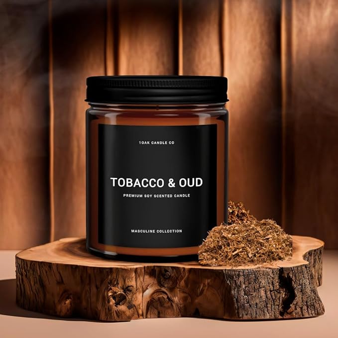 1OAK Tobacco & Oud Scented Candle - Tobacco Pipe Candle - 7oz (200g) - 40hr Burn Time - Soy Wax - Modern Home Fragrance