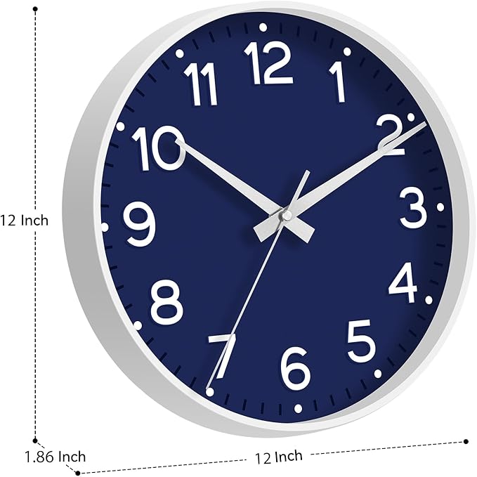 Wall Clock 12 Inch Silent Wall Clocks Battery Operated- Modern Non Ticking Analog Clock Decorative for Living Room Bedroom Office Kitchen(Navy Blue)
