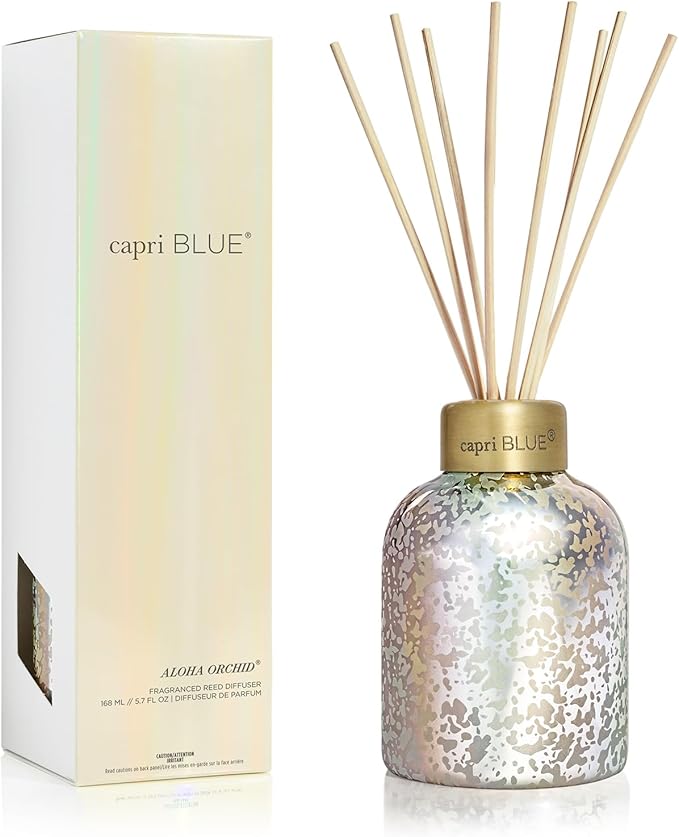 Capri Blue Aloha Orchid Reed Diffuser Set - Includes Scented Diffuser Oil, Diffuser Sticks, and Mercury Iridescent Glass Bottle - Scent Diffusers for Home (5.7 fl oz)