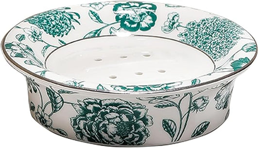 Floral Decorative Self Draining Soap Dish, Double-Layer Round Soap Tray, Vintage Ceramic Soap Dish (Style D)
