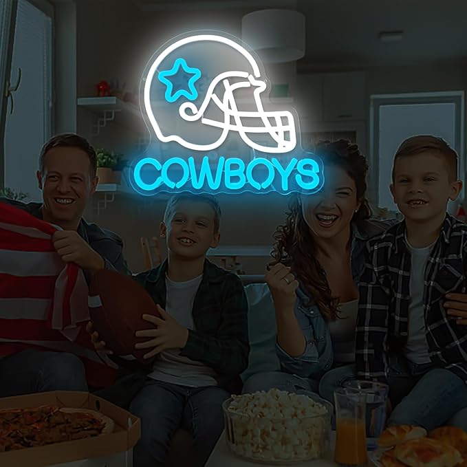 Cowboy Football Neon Sign for Wall Decor Dimmable sports Team Helmet Led Signs Cowboys Neon Light Signs for Man Cave Light Up Signs for Bedroom Boys Home Bar Club Party Gifts