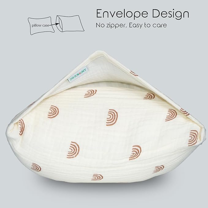 Organic Cotton Muslin Mini Pillowcases with Envelope Design,2 Pack Ultra Breathable Kids Toddler Pillowcases for Boys and Girls- 13 x 18 inches (Rainbow)