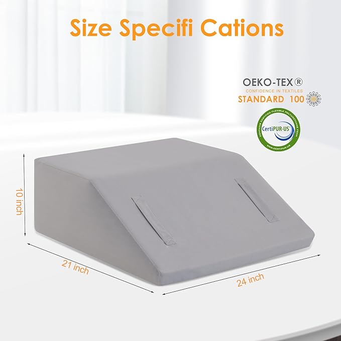 Leg Elevation Pillows for Sleeping, Memory Foam Wedge Pillow for Legs, Knee Wedge Pillow for After Surgery, Swelling, Back Pain and Circulation, Non-Slip Bottom, Removable Cover (10 Inch)