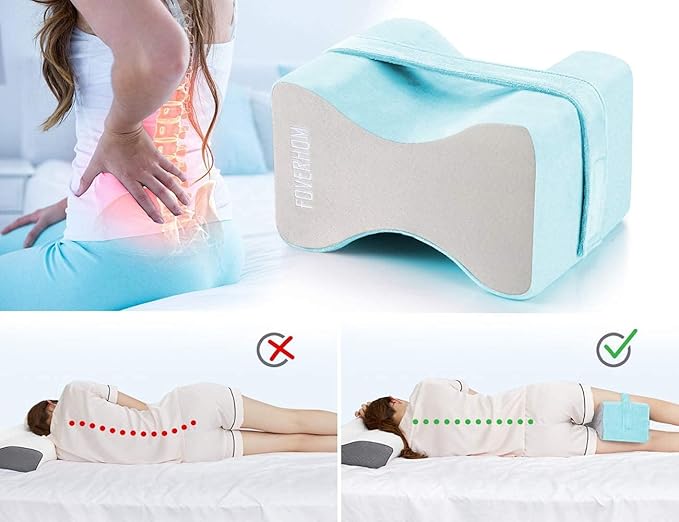 foverhom Memory Foam Knee Pillow,Orthopedic Leg Pillow for Sciatica Relief,Back Pain, Pregnancy, Leg Pain, Hip Pain and Sciatica Relief,Blue