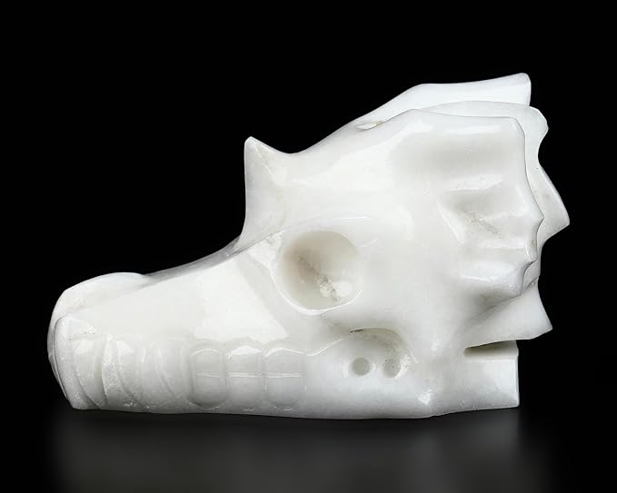 Skullis 2.0" White Jade Hand Carved Crystal Dragon Skull Sculpture, Crystal Healing.1513