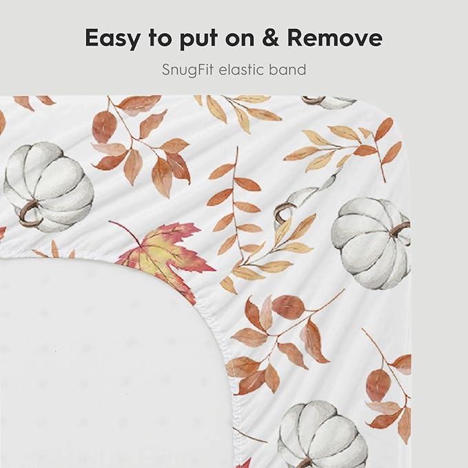 Horaldaily 2 Pack Fitted Crib Sheet for Boys Girls,Soft Breathable Washable Jersey Microfiber Baby Crib Sheet, Fits Standard Size Crib Mattress 28in x 52in, Floral Pumpkin Nursery Sheet White/Orange