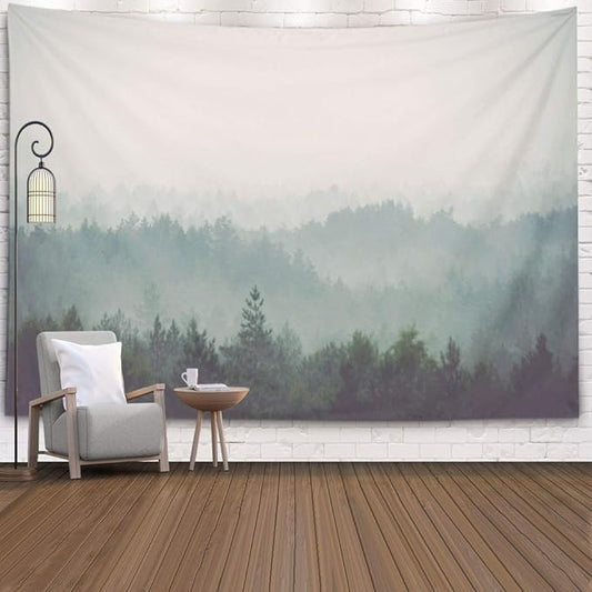 EMMTEEY Grey Misty Forest Mountain Tapestry - Large Wall Tapestry 80x60 Inches for Bedroom & Living Room Decor