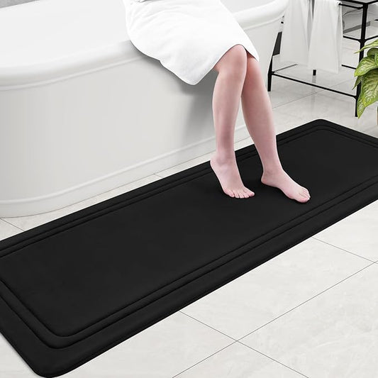 Grandaily Memory Foam Bath Mat Rug 70x24, Ultra Soft, Non-Slip and Absorbent Bathroom Rugs, Machine Wash Dry, Comfortable Bath Carpet for Bathroom Floor, Tub and Shower, Black