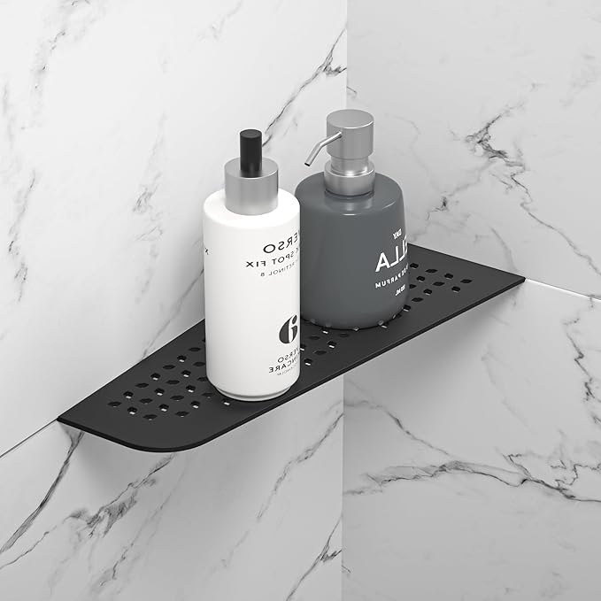 Corner Shower Shelf 12" Matte Black 304 Stainless Steel Quadrilateral Corner Shelf Heavy Duty Recessed Bathroom Black Shelf No Drilling Needed