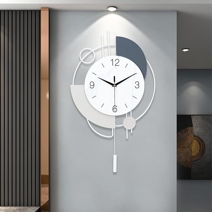 Decorative Silent Quartz Wall Clock with Pendulum, Battery Operated, Large for Living Room, Kitchen, Home, Bathroom, Bedroom - 13x21.65in