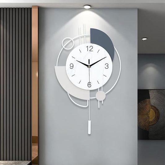 Decorative Silent Quartz Wall Clock with Pendulum, Battery Operated, Large for Living Room, Kitchen, Home, Bathroom, Bedroom - 13x21.65in