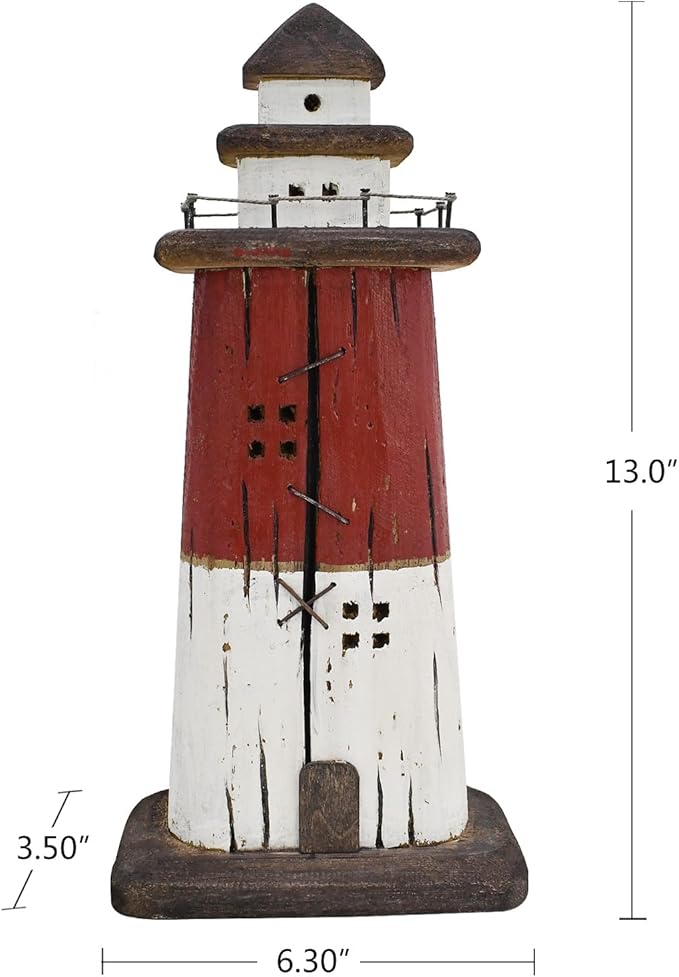 K KILIPES Beach Lighthouse for Bathroom Nautical Home Decor, 13" H Wood Light House Sculpture Tabletop Coastal Centerpiece Ocean Decorations
