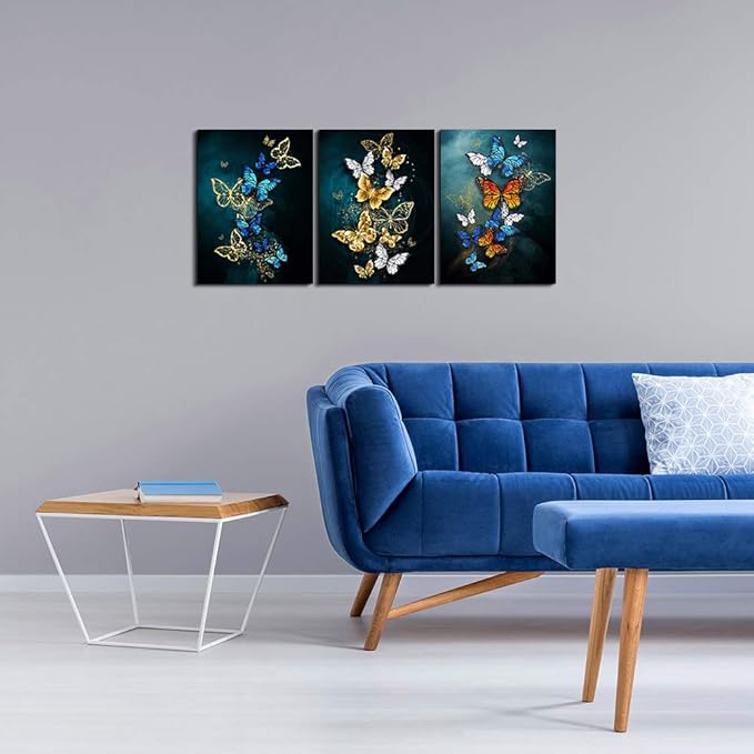 Living Room Wall Decor Canvas Wall Art for Bedroom Bathroom wall painting Artwork Blue background Abstract butterfly pictures office wall decorations for kitchen 3 Panels Modern fashion family decor