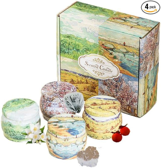 Aromatherapy Candles Gifts Set, 100% Soy Wax Candle Bulk, 4 Pack Scented Candles for Natural Soy for Home Scented, Long Lasting, Clean Non Toxic (Painting202501 4 Pack)