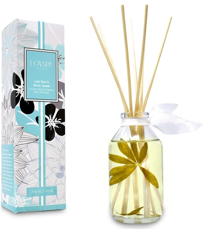 LOVSPA Lush Palm & Jasmine Reed Reed Diffuser Set - Reed Diffusers for Home - Non-Toxic Oil Reed Diffuser - Made in The USA