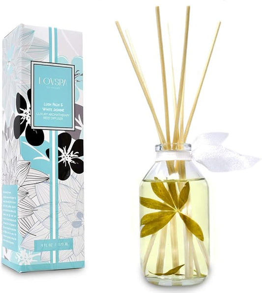 LOVSPA Lush Palm & Jasmine Reed Reed Diffuser Set - Reed Diffusers for Home - Non-Toxic Oil Reed Diffuser - Made in The USA
