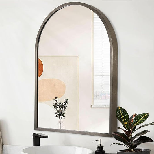 Arch Metal Framed Bathroom Mirror for Wall, Aluminum Alloy Frame Brushed Wall Mounted Mirror for Livingroom Bedroom Entryway, Anti-Rust, Tempered Glass 16"x12"
