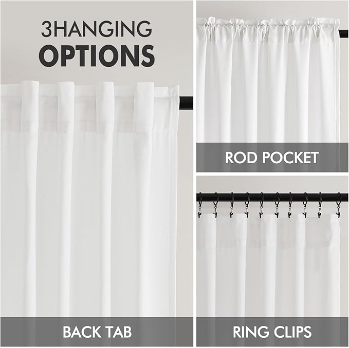 MIULEE Non-See-Through Privacy Linen Curtains 2 Panels, Light Filtering Window Curtains Farnhouse Textured Back Tab Semi Sheer Drapes for Bedroom Living Room, 52 x 90 Inches Long, Pure White