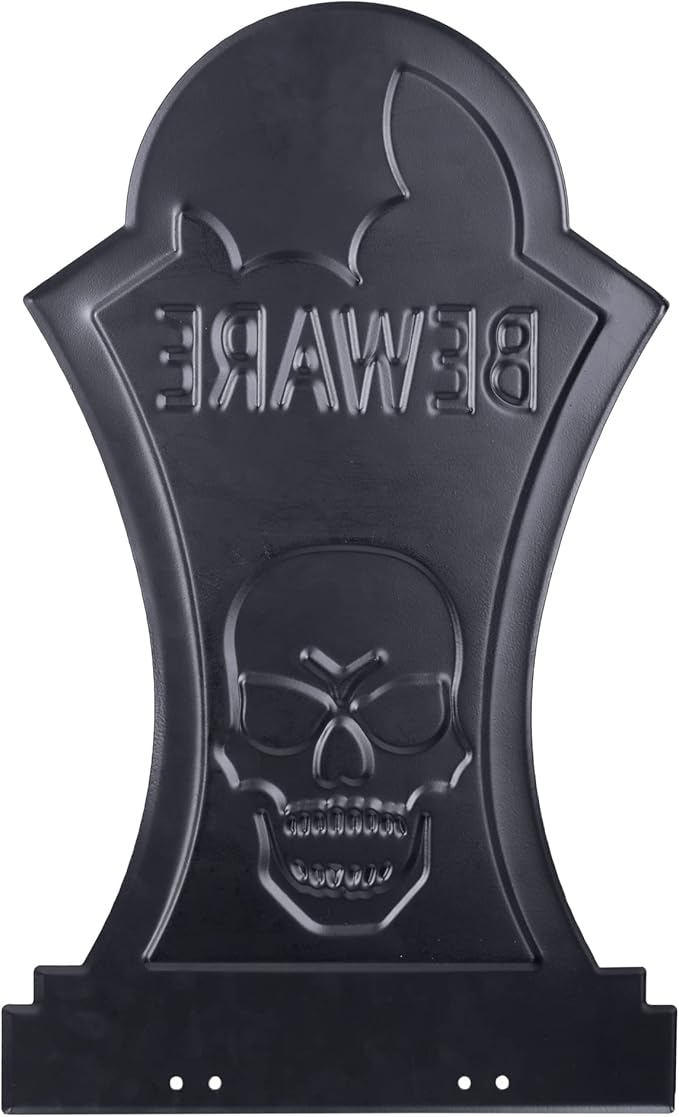 3-D Metal Halloween Ghost Cemetery XL 17" Tombstone w Stakes -BEWARE- Durable, Rustproof, UV Raised Printing- Upgrade Your Haunted House Mansion w Cemetary Lawn Decor- No More Flimsy Foam Graveyards