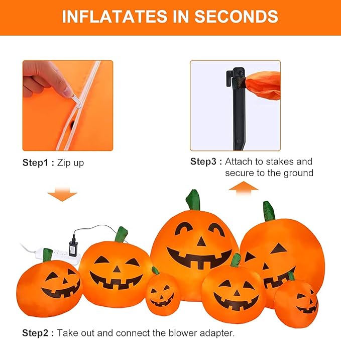 7.5 FT Inflatable Pumpkin Halloween Decorations, Halloween Blow Up Yard Decoration Clearance with LED Lights Built-in Front Yard, Porch, Lawm or Halloween Party Indoor Outdoor