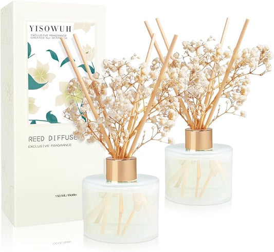 Scent Diffuser Set, 5.28oz (150ml) White Jasmine & 5.28oz (150ml) Melon Scent Diffuser with 16 Sticks Long Lasting Fragrance for Home, Bathroom, Room Decor