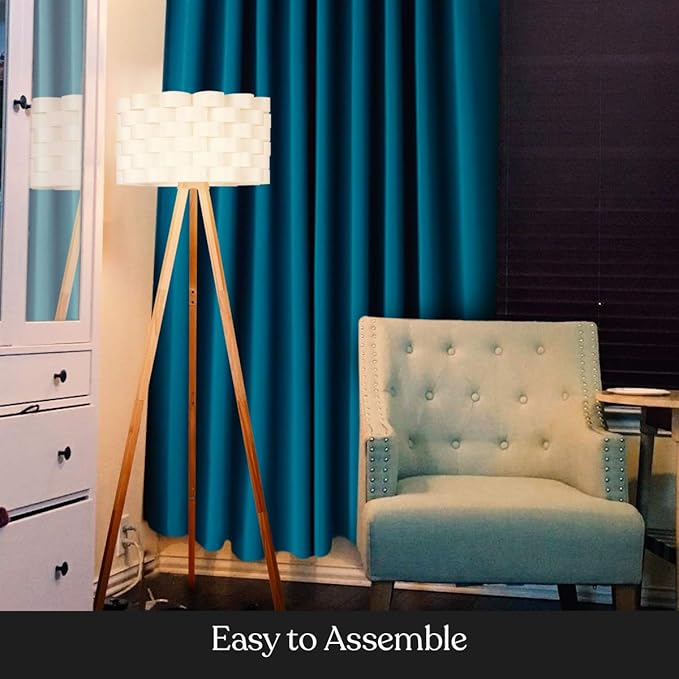 Brightech Bijou LED Floor Lamp, Standing Lamp for Bedroom Reading, Tripod Lamp for Living Rooms & Offices, Great Living Room Décor, Bohemian & Vintage Tall Lamp With Soft Light Bulbs - Natural Wood