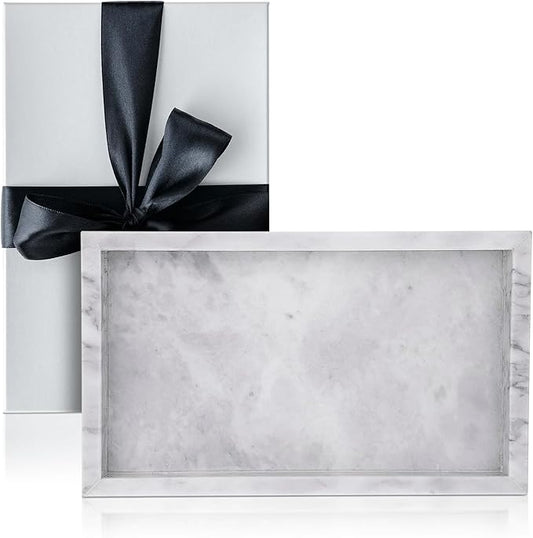 Planet House Marble Tray - 12"x8" Bathroom Counter Storage - Black and White Marble Tray