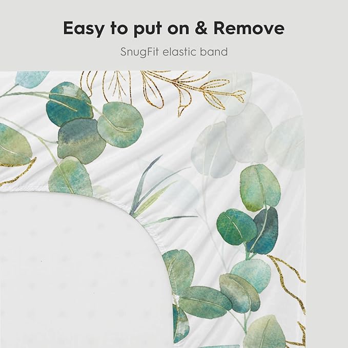 Horaldaily 2 Pack Fitted Crib Sheet for Boys Girls, Fits Standard Size Crib Mattress 28in x 52in, Soft Breathable Washable Jersey Microfiber Baby Crib Sheet, Eucalyptus Nursery Sheet Sage Green/White