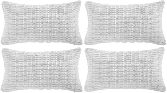 Fancy Homi 4 Packs Pure White Decorative Throw Pillow Covers 16x24 Inch for Living Room Couch Bed, Rustic Modern Farmhouse Boho Home Decor, Soft Plush Corduroy Cute Accent Square Cushion Case 40x60 cm